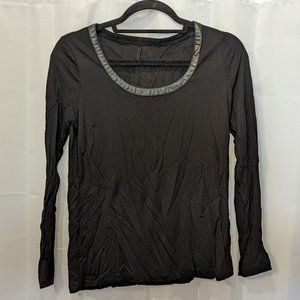 Banana Republic Black Scoop-Neck Long-Sleeve Tee with Faux Leather Detailing | M